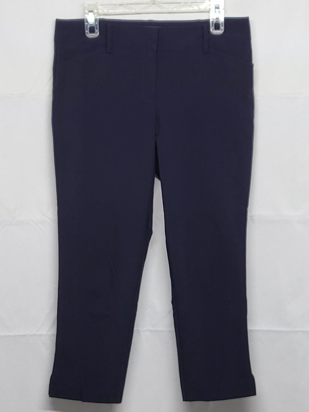 New York & Company Womens Crop Dress Pants Size 8 Stretch Pockets Navy Blue